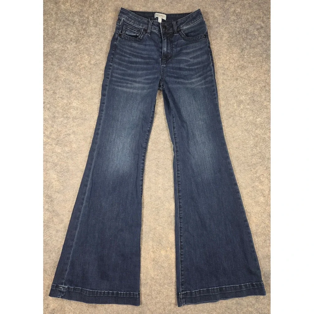 Shyanne Super Bell Bottom Y2K Flare Jeans Womens 28x34 Blue Dark Wash Jewels